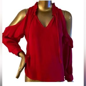 Parker woman’s red silk blouse with cold shoulder